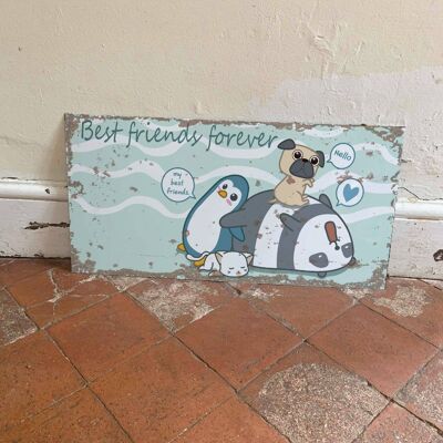 Cartel de pared de metal Best Friends Forever 12x6 pulgadas