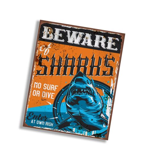 Beware Of Sharks - Metal Sign Plaque 8x10inch