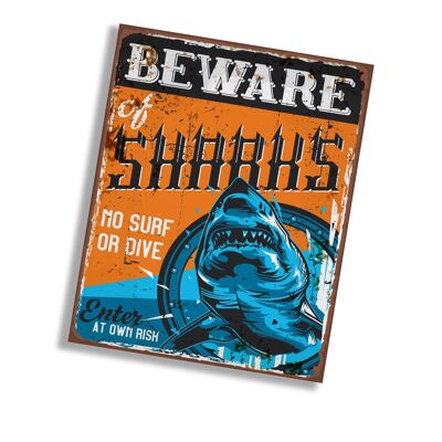 Beware Of Sharks - Metal Sign Plaque 8x10inch