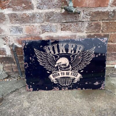 Biker Born To Be Free Moto Metal Vintage Wall Sign 6x8inch