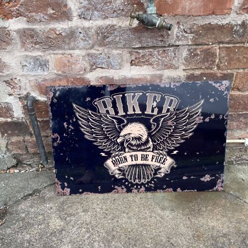 Biker Born To Be Free Motorbike Metal Vintage Wall Sign 8x10inch