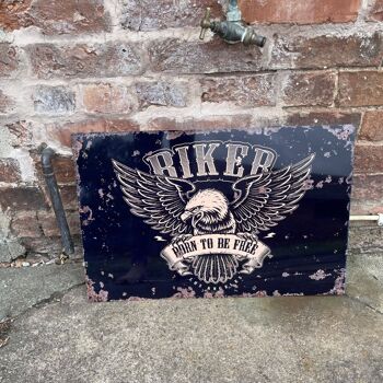 Biker Born To Be Free Motorbike Plaque murale vintage en métal 20,3 x 25,4 cm