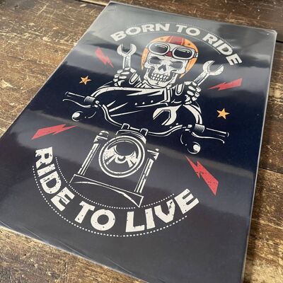 Biker Born To Be Ride to Live Plaque en métal pour moto 15,2 x 20,3 cm