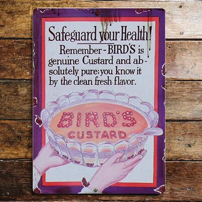 Metallschild „Birds Custard Safeguard Your Health“, 15,2 x 20,3 cm