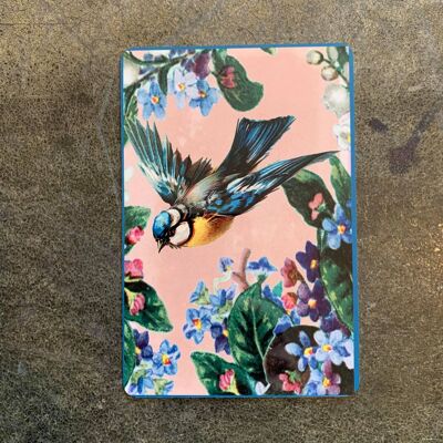 Blaue Vögel und Blatt-Collage – Humor-Wandschild aus Metall, 20,3 x 25,4 cm