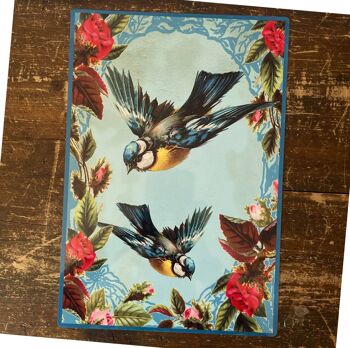 Collage d'oiseaux bleus - Panneau mural humoristique en métal 8 x 10 pouces 1