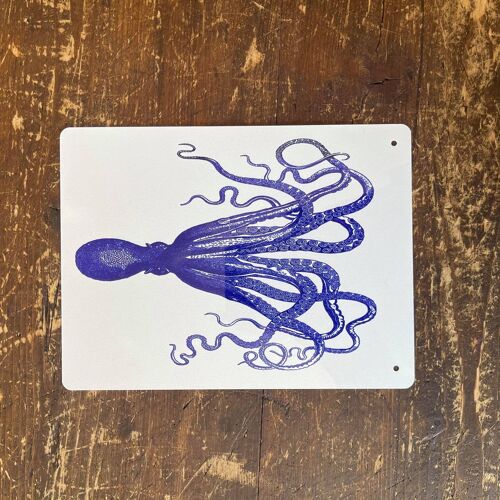 Blue Octopus - Metal Botanical Wall Sign Plaque 6x8inch