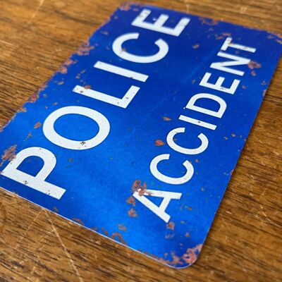 Accidente de policía azul - placa de metal de 6 x 8 pulgadas
