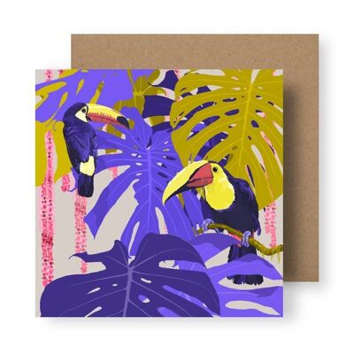 Hornbills Amidst Monstera Greeting Card