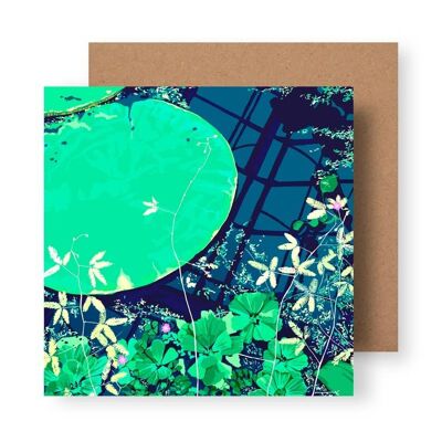 Seerosenblätter auf blauer Grußkarte