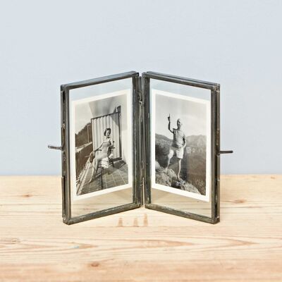 Alia Recycled Metal Medium Antique Silver Double Photo Frame