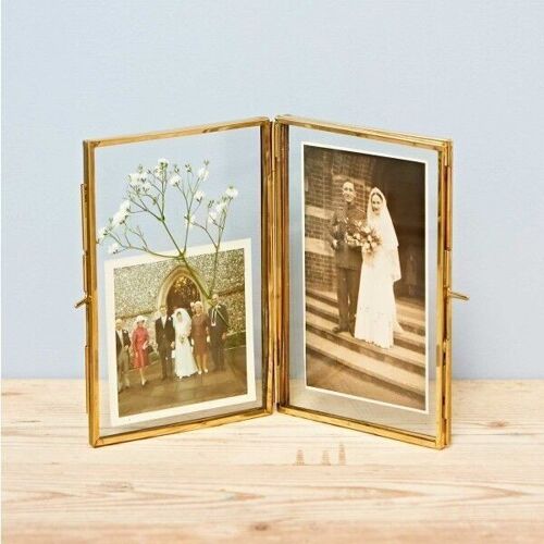 Alia Recycled Metal Large Gold Double Photo Frame