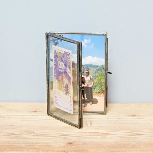Alia Recycled Metal Large Antique Silver Double Photo Frame