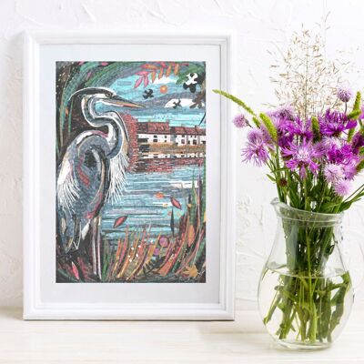 Autumn Heron At Hardwater Mill Print by Jamie Poole