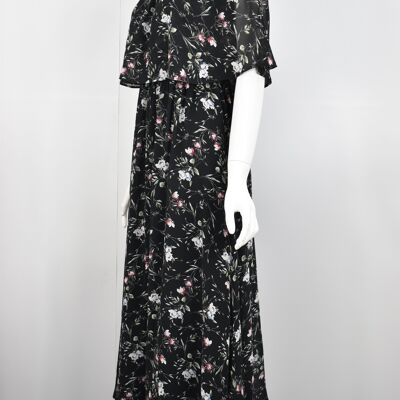 Robe longue sans manches à épaules dénudées et à encolure dégagée à volants Noir - Noir