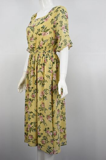 Robe mi-longue à imprimé floral et manches courtes à volants - Jaune 1