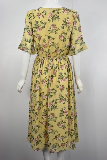 Robe mi-longue à imprimé floral et manches courtes à volants - Jaune 2