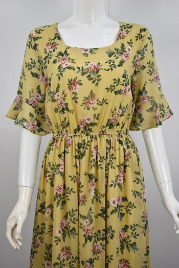 Robe mi-longue à imprimé floral et manches courtes à volants - Jaune 4