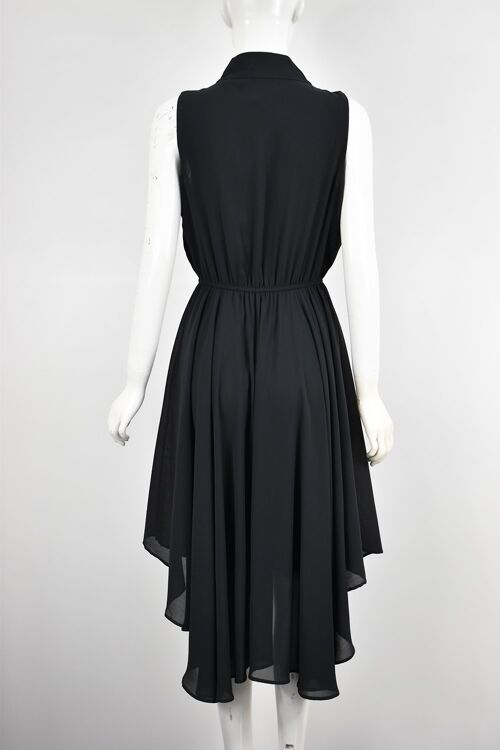 Cross Neck Asymmetric Hem Midi Dress - Black