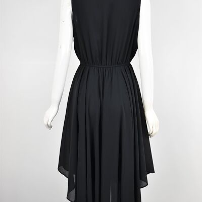Cross Neck Asymmetric Hem Midi Dress - Black