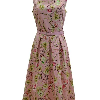 Vestido ajustado con vuelo floral - Rosa