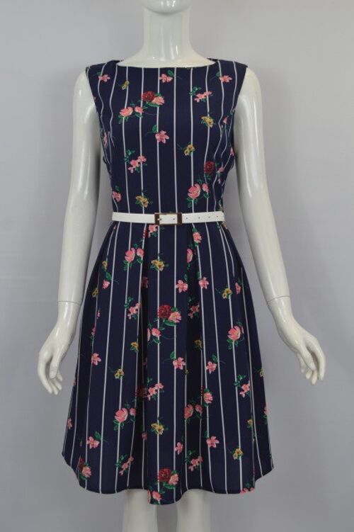 Floral Fit & Flare Dress. - Navy
