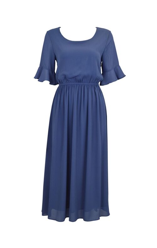 Ruffle Sleeve Midi Dress. - Blue
