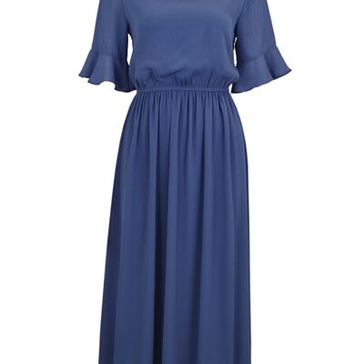 Ruffle Sleeve Midi Dress. - Blue