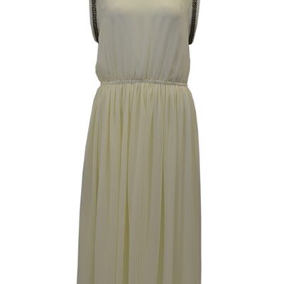 Besticktes Midaxi-Kleid. - Creme