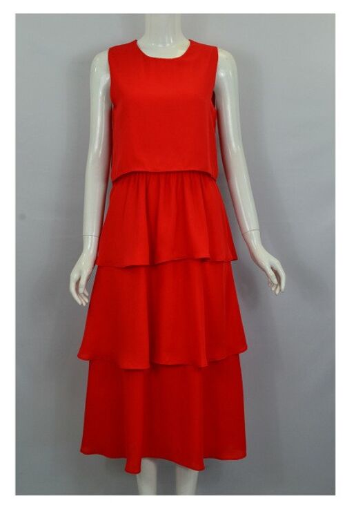 Layered Midi Dress. - Red