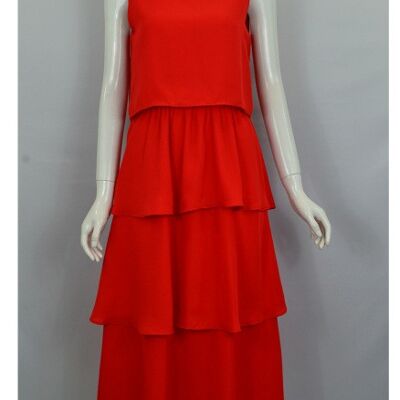 Vestido midi a capas. - Rojo