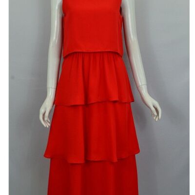 Layered Midi Dress. - Red