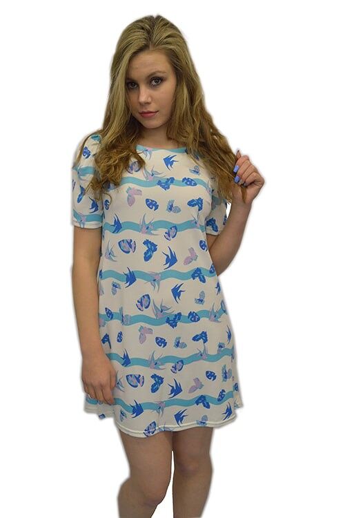 Fish Printed Tunic Dress - Blue