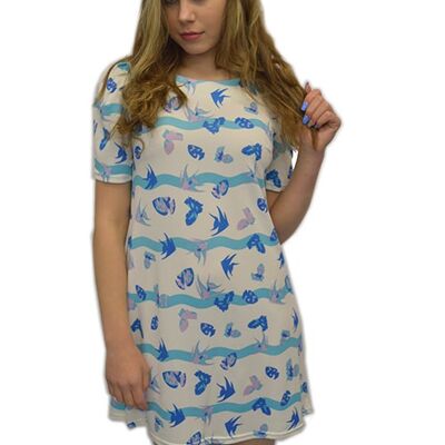 Fish Printed Tunic Dress - Blue