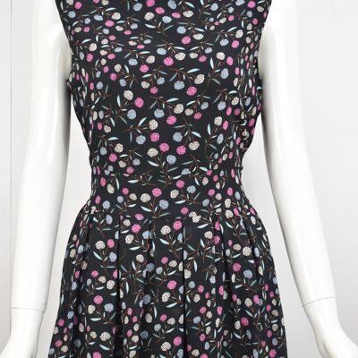 Floral Pleated Skater Mini Dress in Black - Beige