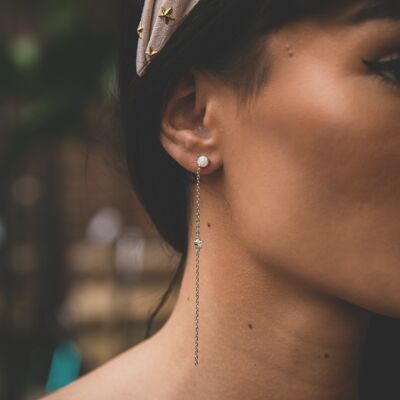 Eira Opal Drop Chain Earrings - Silver