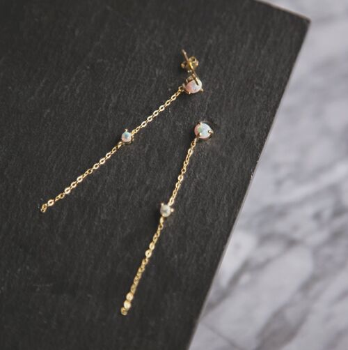 Eira Opal Drop Chain Earrings - Gold