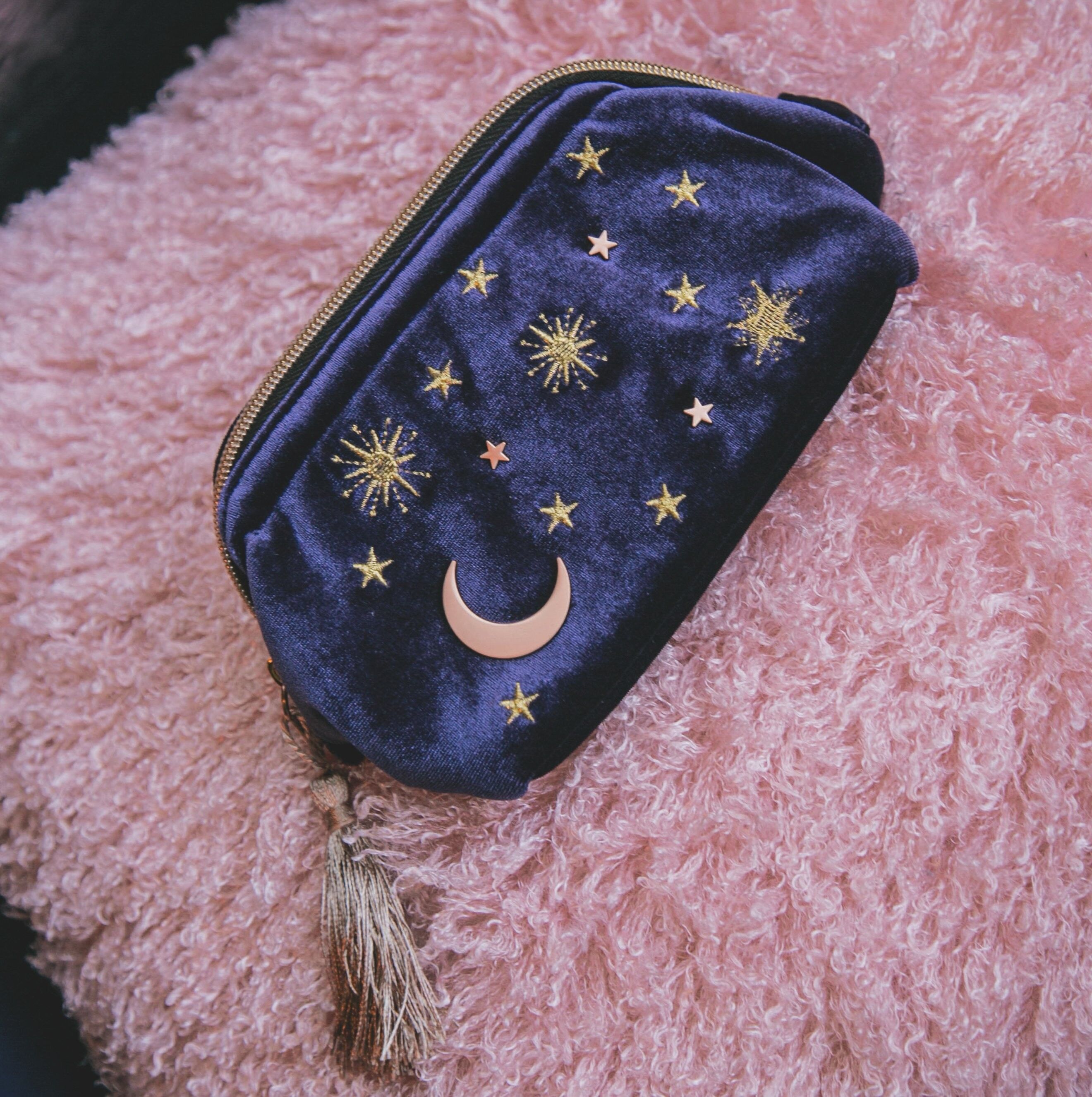 Borsa per il trucco in velluto Alba Moon & Star