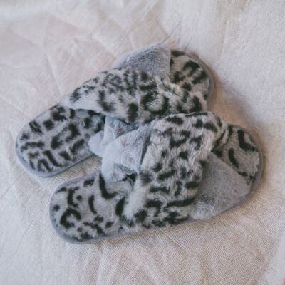 Noelle Leopard Print Slippers - Grey
