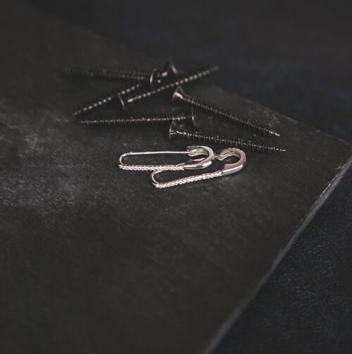 Iggy Safety Pin Drop Earrings - Silver