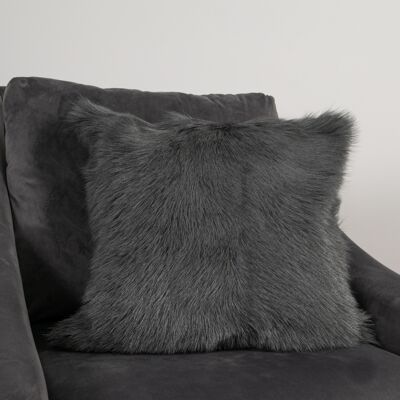 Coussin en cuir de chèvre gris fumé