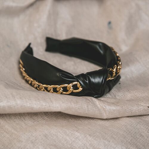 Rihanna Leather Chain Headband - Black