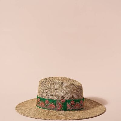 Sombrero de paja verde y rosa