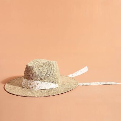 SOMBRERO PANAMA HAT WHITE AND GOLD SCARF L