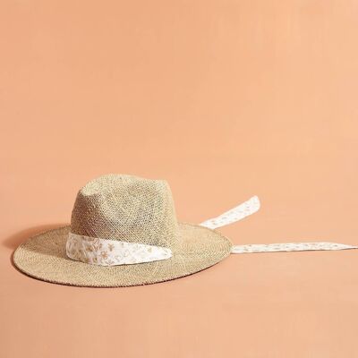 CHAPEAU PANAMA SOMBRERO FOULARD BLANCO ET DORÉ L