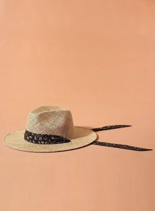 Sombrero scarf straw hat - black & gold