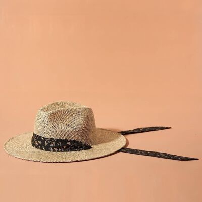 Sombrero scarf straw hat - black & gold