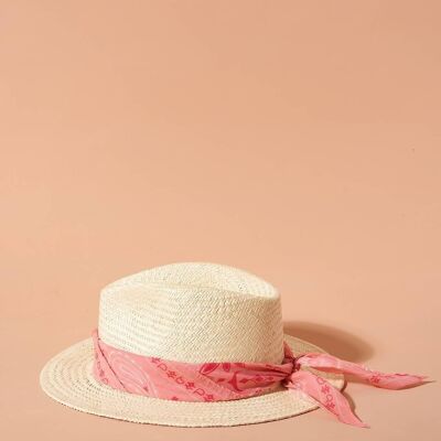SOMBRERO Cesar bandana rosa sombrero de paja