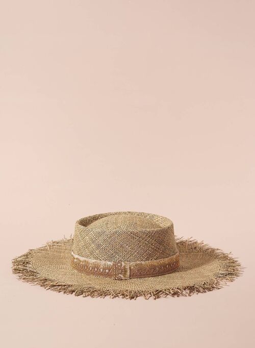 CHAPEAU John blanco & gold straw hat