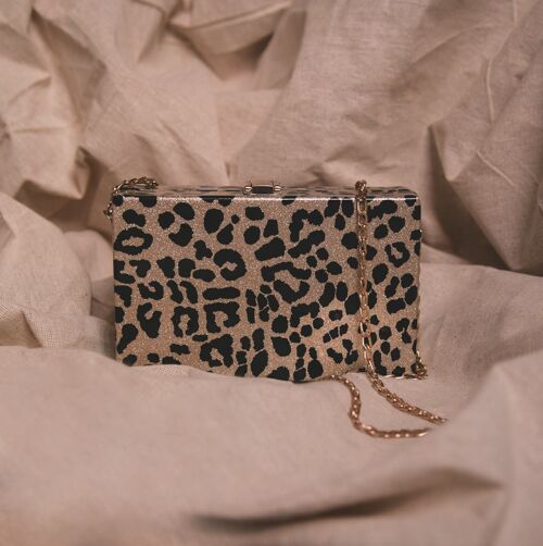 Ngozi Leopard Sparkle Box Bag - Gold